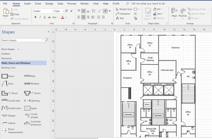 رسم مقر العمل على Microsoft Visio