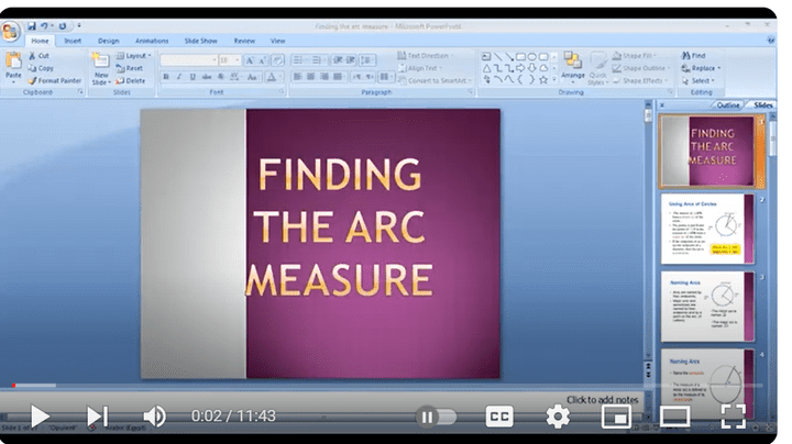 Find the arc length in the circle video