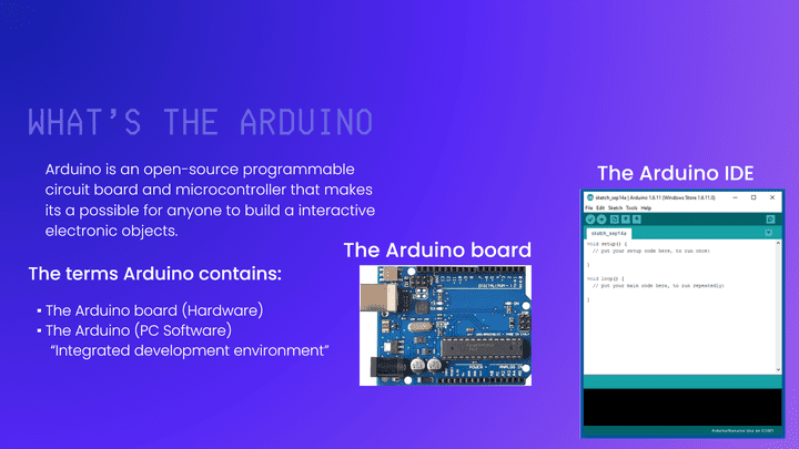 عرض توضيحي لمعلومات عن Arduino IDE , Arduino board  باستخدام Microsoft PowerPoint بإدخال بيانات محددة