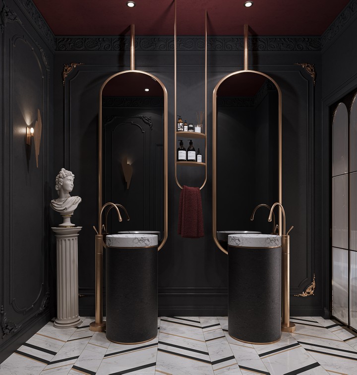 Interior design of powder room with toilet