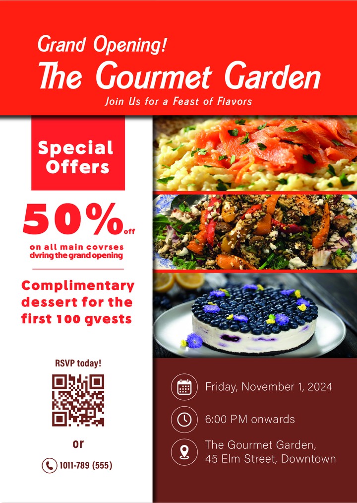 نشرة افتتاح مطعم "The Gourmet Garden"