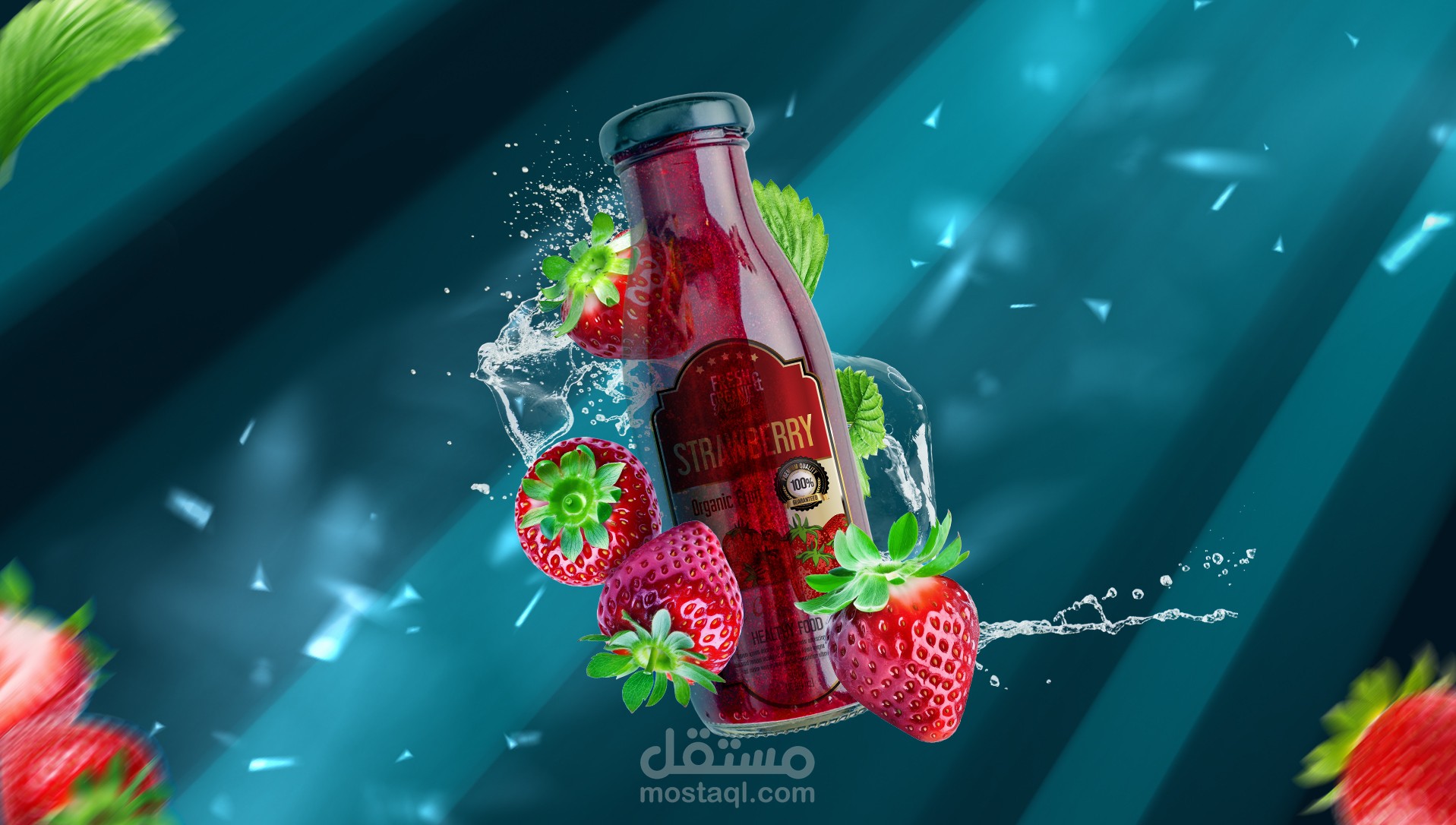 تصميم إعلان عصير الفراولة