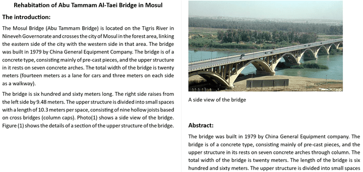 ترجمة مقال من اللغة العربية إلى اللغة الإنجليزية بعنوان "إعادة تأهيل جسر أبو تمام الطائي في الموصل"
