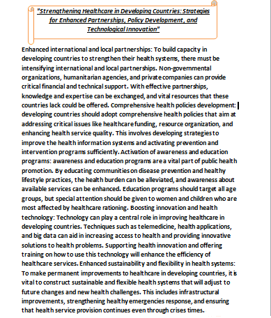 ### "Strengthening Healthcare in Developing Countries: Strategies for Enhanced Partnerships, Policy Development, and Technological Innovation"