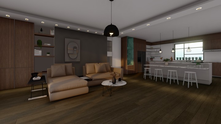 Interior Design for Living Room and Kitchen