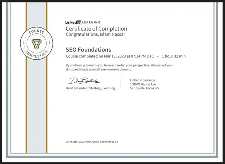 Search engine optimization certification from LinkedIn platf