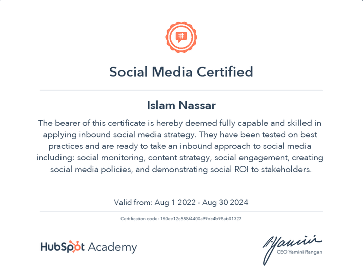 Social Media Marketing Certification from Hubspot