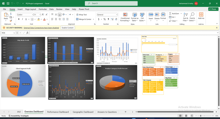 Microsoft Excel data visualization project