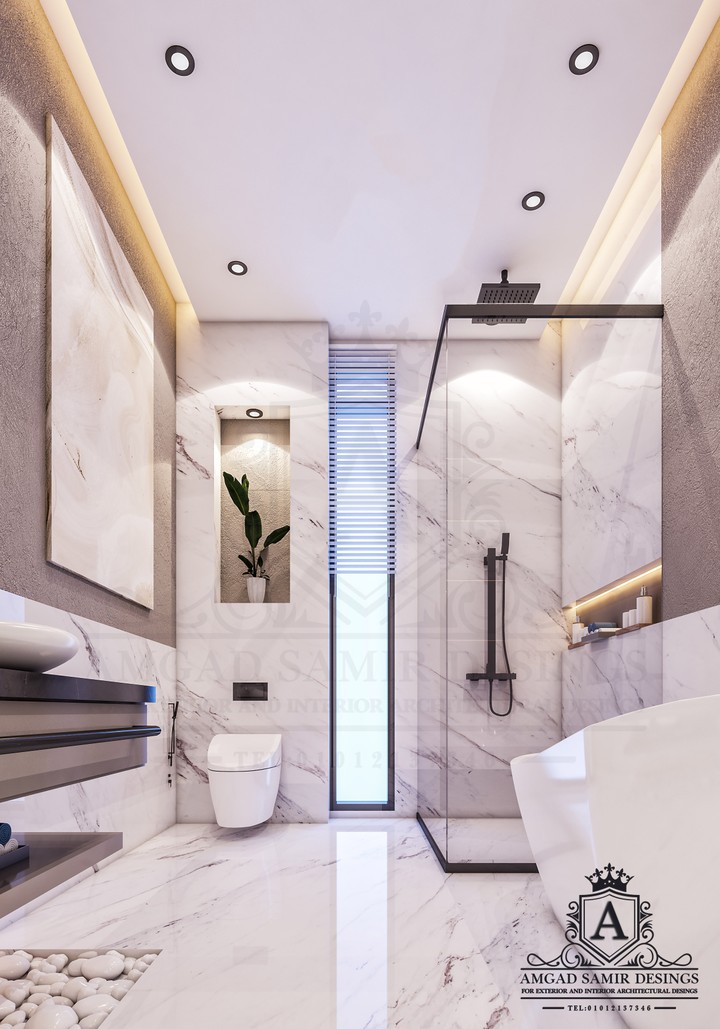 تصميم حمام غرفة نوم رئيسية لفيلا بالسعودية