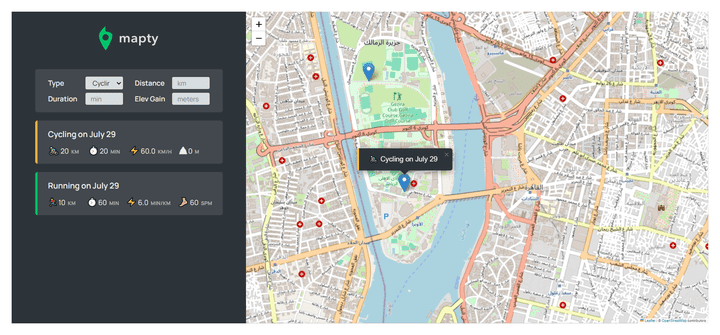 موقع Mapty لتسجيل اماكن ممارسة الرياضه من جري او استخدام الدراجه