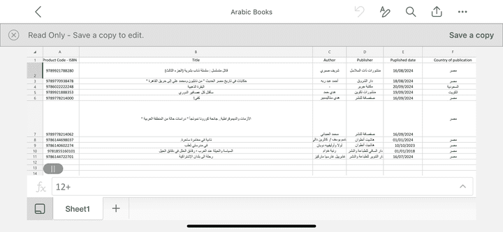 قمت بإدخال بيانات موقع علي إكسيل