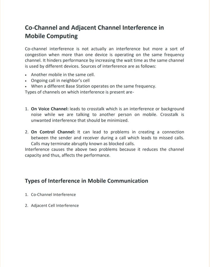 Co Channel and Adjacent Channel Interference in Mobile Computing