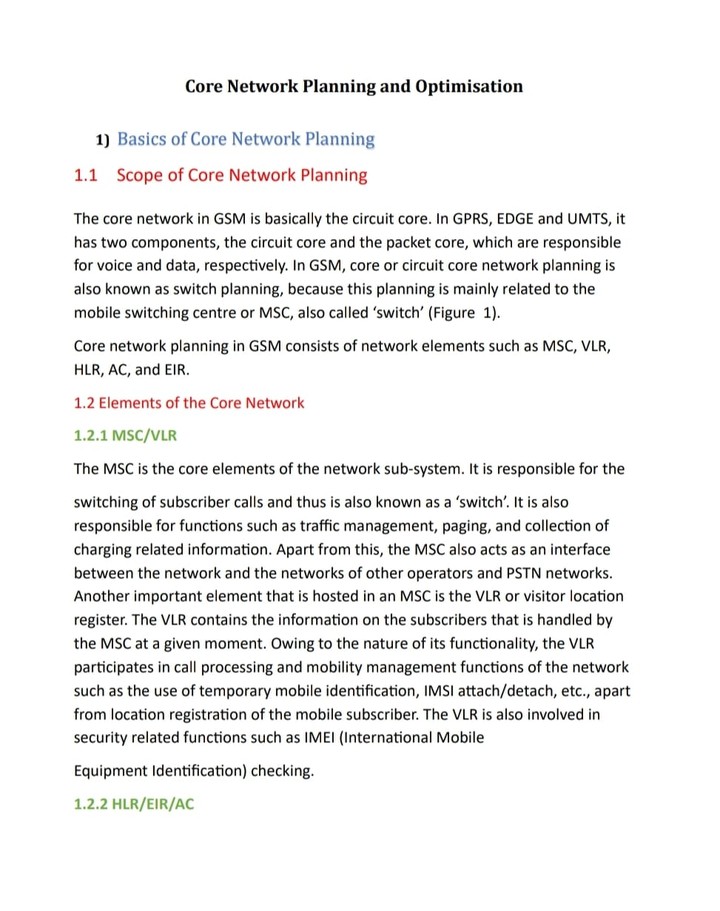 Core Network Planning and Optimisation