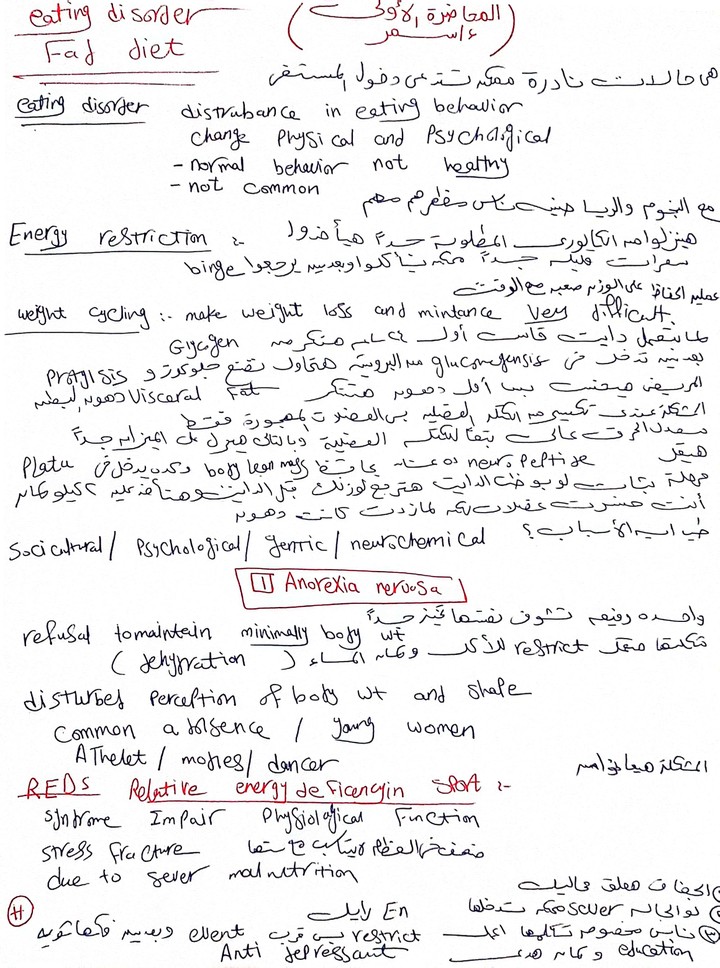 تم شرح محاضره لطلبة صيدله عن امراض اضطراب الاكل