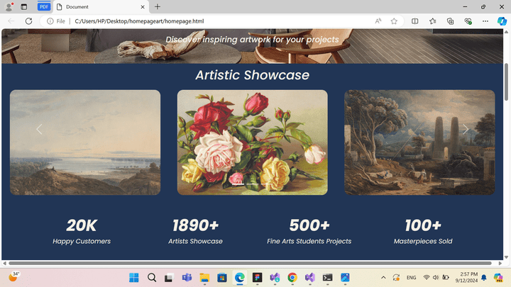 art gallery landing page