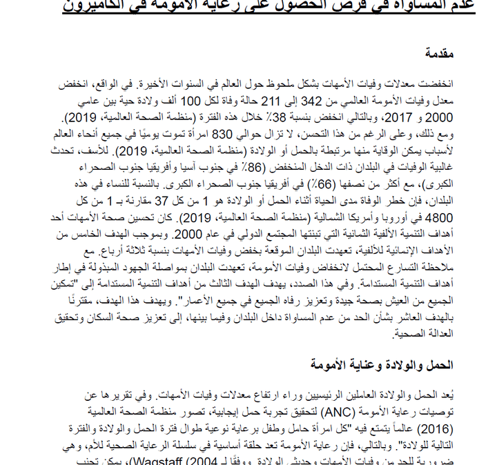 عدم المساواة في فرص الحصول على رعاية الأمومة في الكاميرون