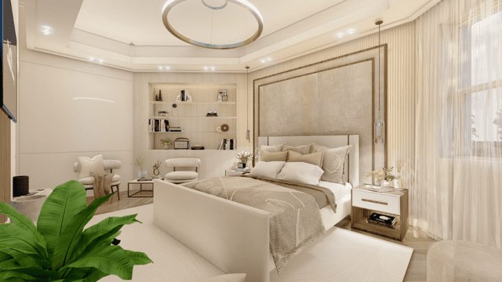 Bedroom suit with private bathroom, living room and dressing room