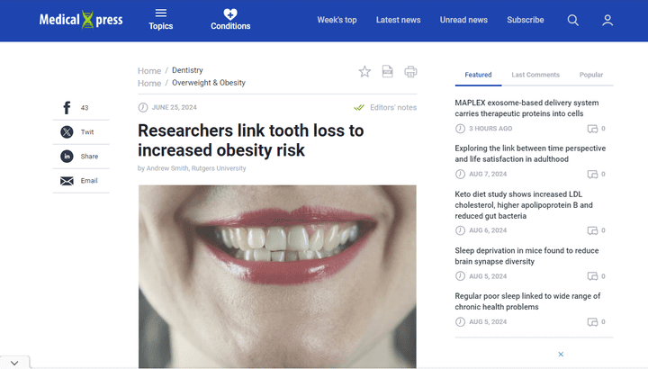 ترجمة مقال طبي غن علاقة فقدان الأسنان بزيادة الوزن