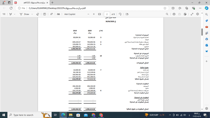 القوائم المالية لمركز خدمة المستهلك في السعودية