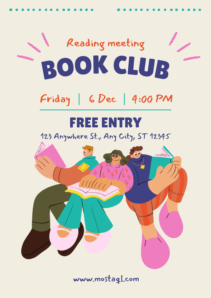 Green and beige reading meeting book  club illustrative flyer