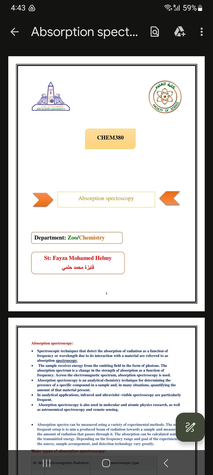 Microsoft Office word on Absorption spectroscopy