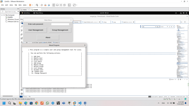 GUI Menu for User and Group Management using Python