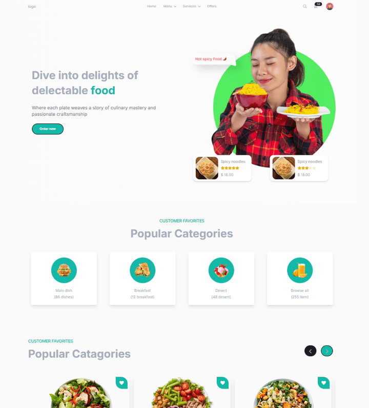 landing page for online food delivery web app with responsive style