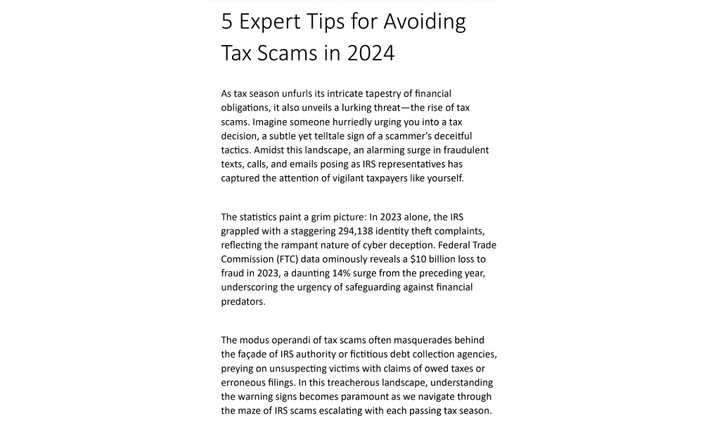 5 Expert Tips for Avoiding Tax Scams in 2024