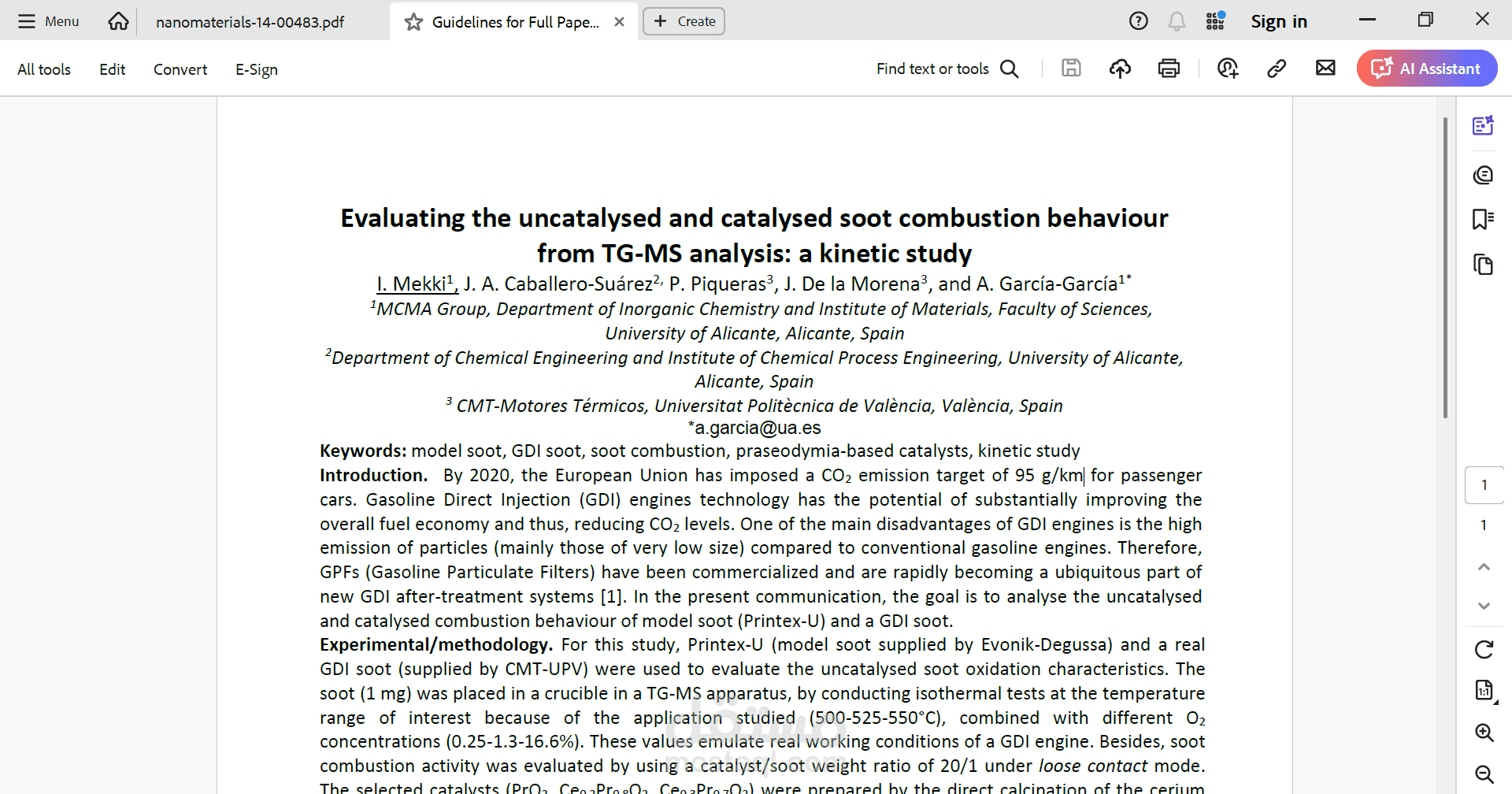 Evaluating the uncatalysed and catalysed soot combustion behaviour from TG-MS analysis: a kinetic study