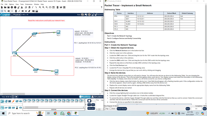 Packet Tracer - Implement a Small Network