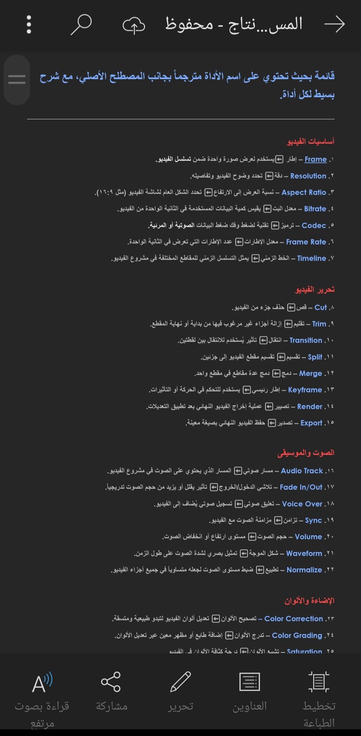 ترجمة 100 كلمه في المونتاج