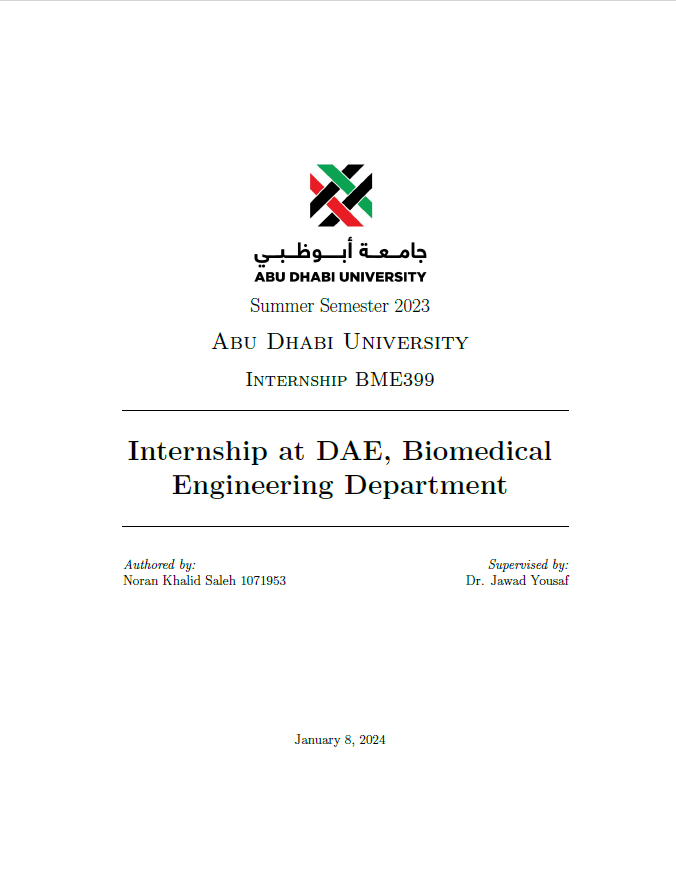 تقرير التدرب في مستشفى دانة الإمارات باللغة الإنجليزية