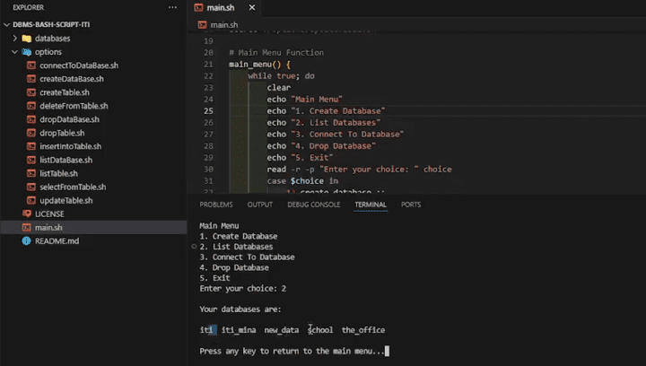 Bash Shell Script Database Management System (DBMS)