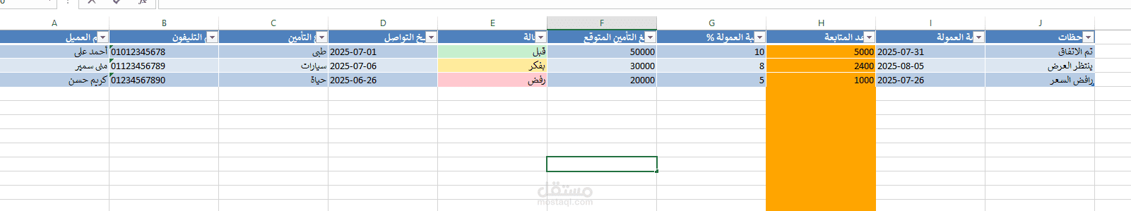 فاتورة متابعة عملاء لى شركة تامين