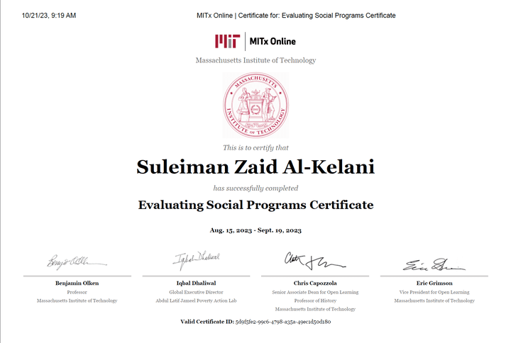 MITx Evaluating Social Programs Certificate