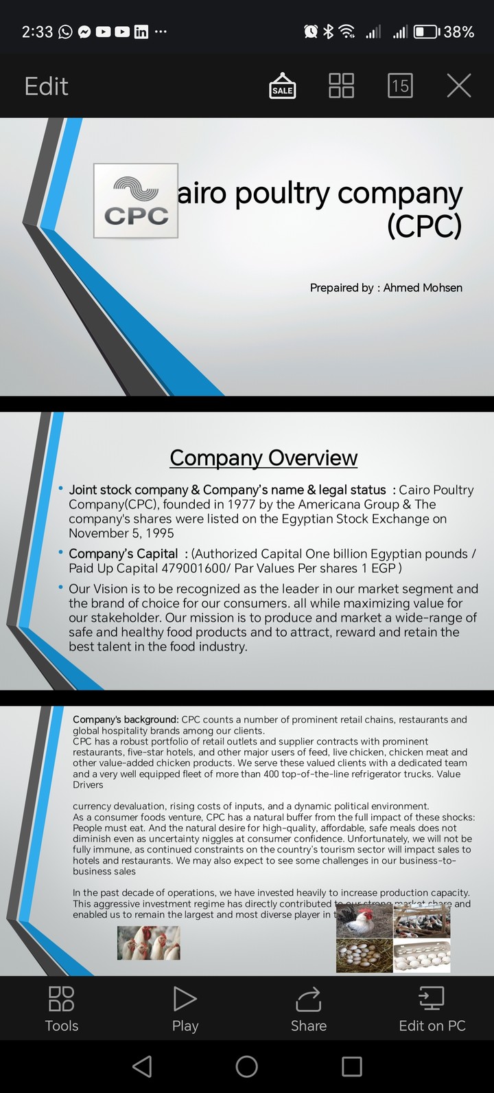 Analysis to Cairo poultry Company