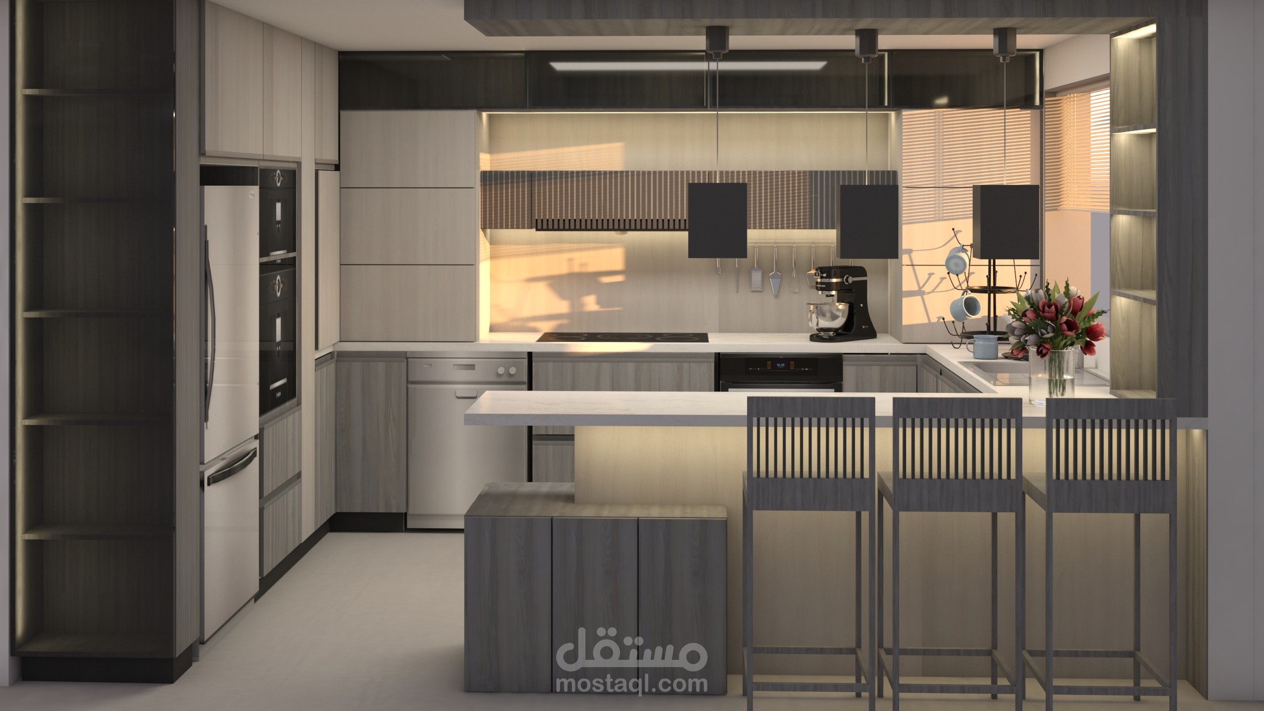 تصميم مطبخ حديث ثلاثي الأبعاد باستخدام برنامج 3ds max