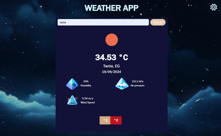 weather application web app that enables users to search for the current weather conditions of any city using a real-time weather API