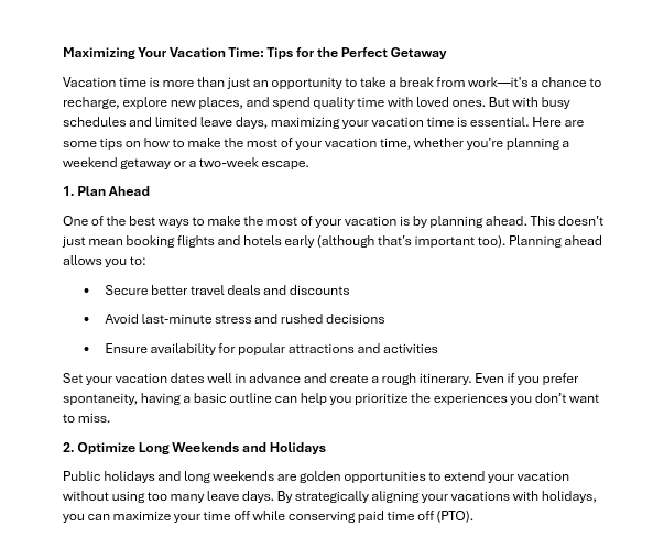 مقال باللغة الإنجليزية بعنوان:  Maximizing Your Vacation Time: Tips for the Perfect Getaway