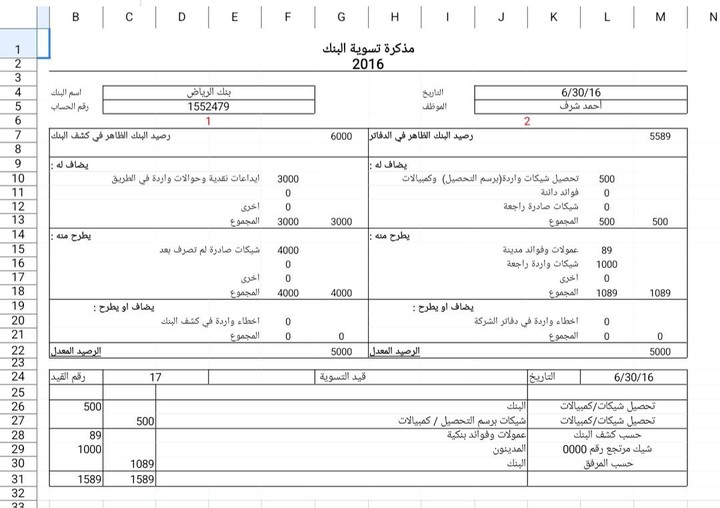 مذكرة تسوية البنك