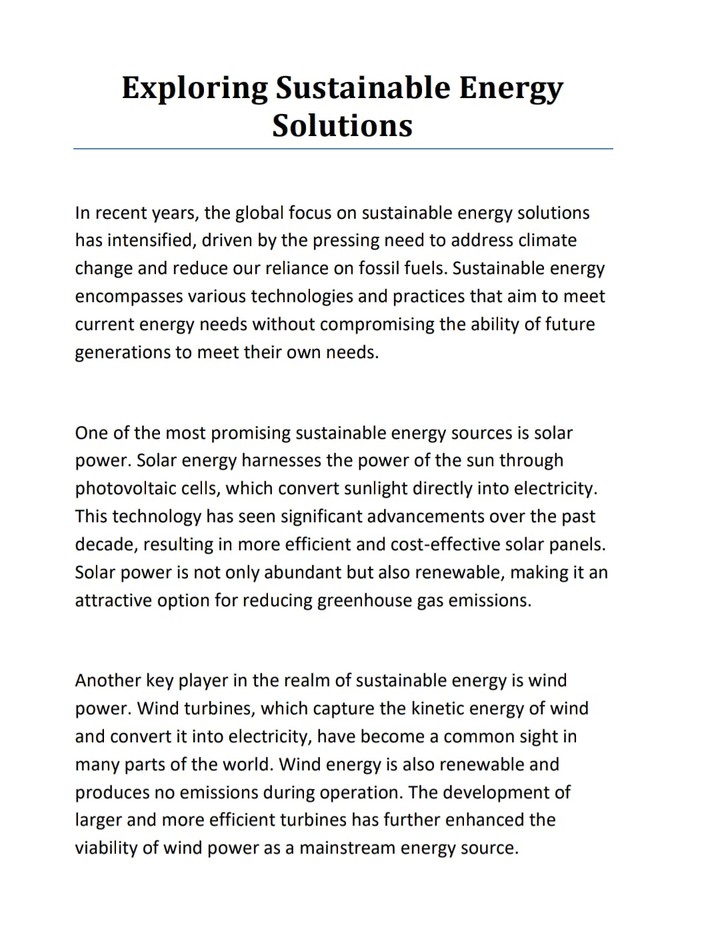 ترجمة 1500 كلمة عن استكشاف حلول الطاقة المستدامة