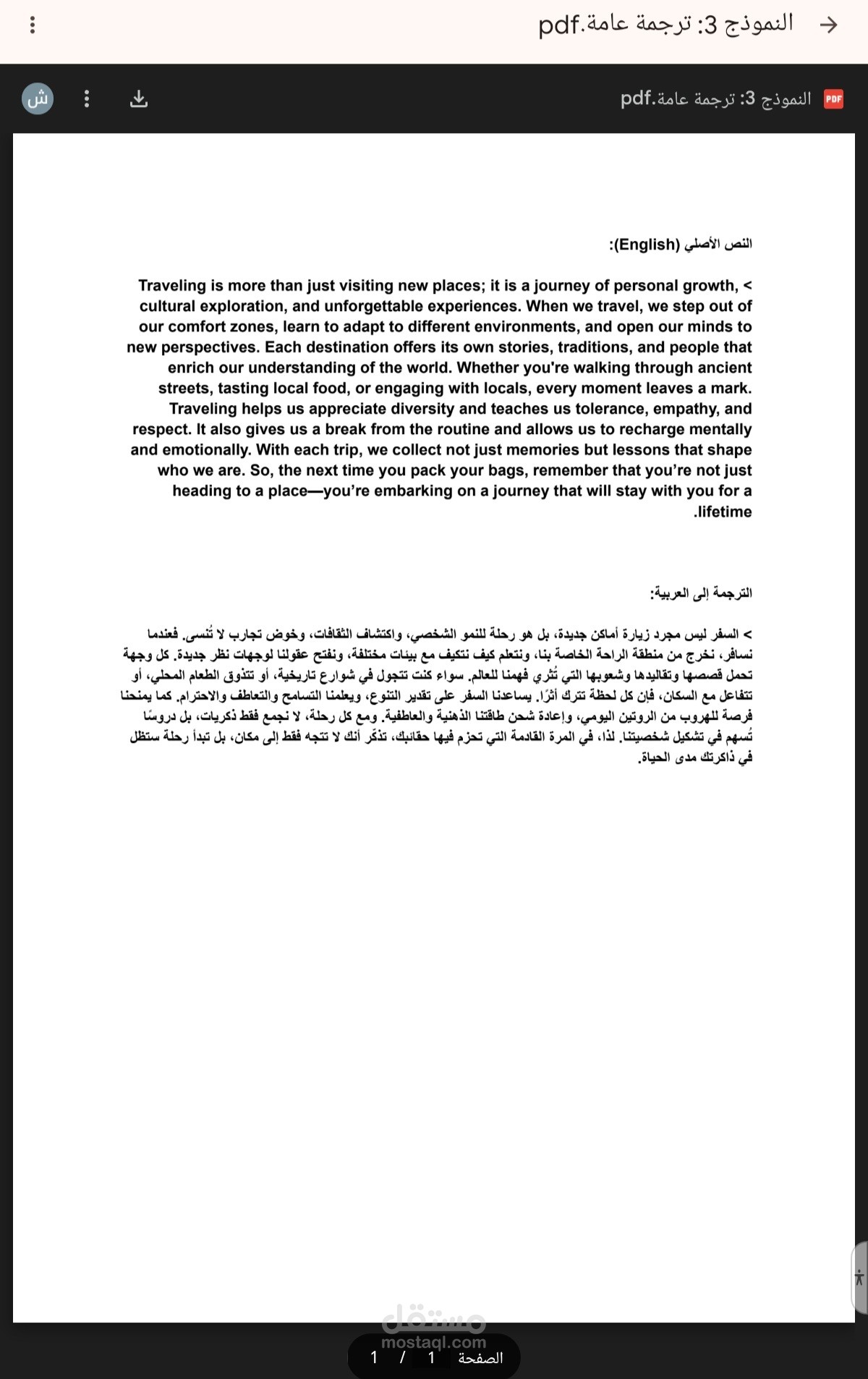 النموذج 3: ترجمة عامة