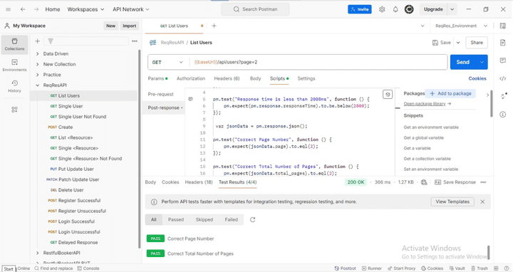 اختبار API لموقع تجريبي ReqRes