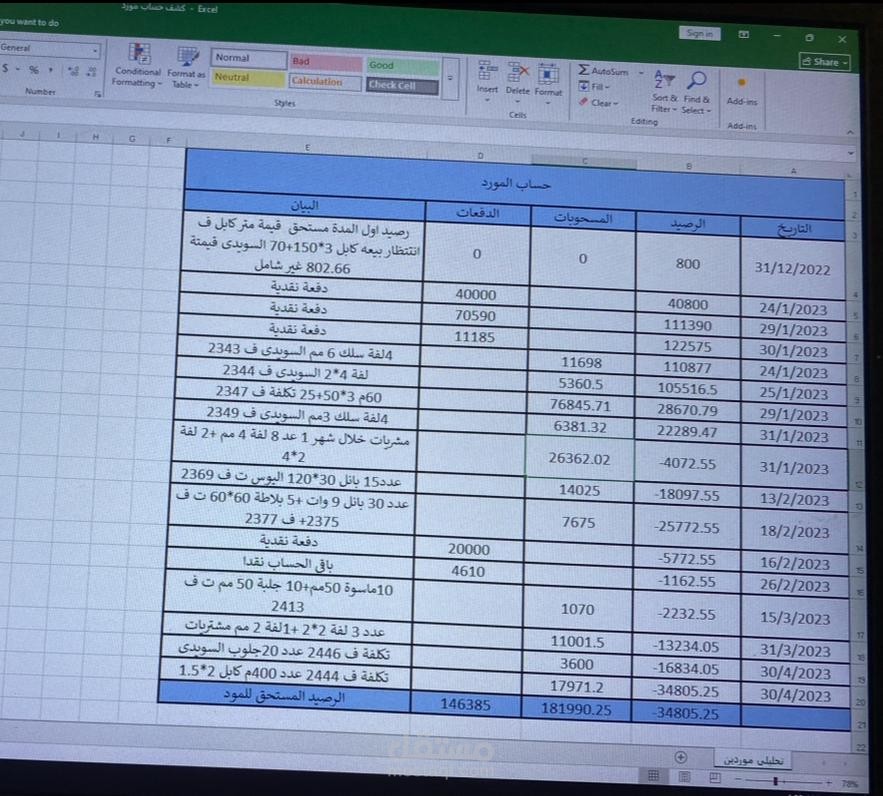 كشف حساب مورد