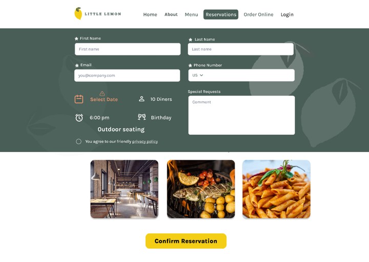 Booking a table on the little Lemon Website