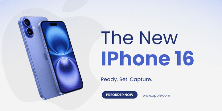 An advertising banner for iPhone 16