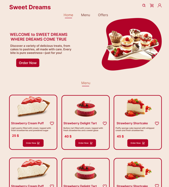 Sweet Dreams (online Restaurant- website UI design)