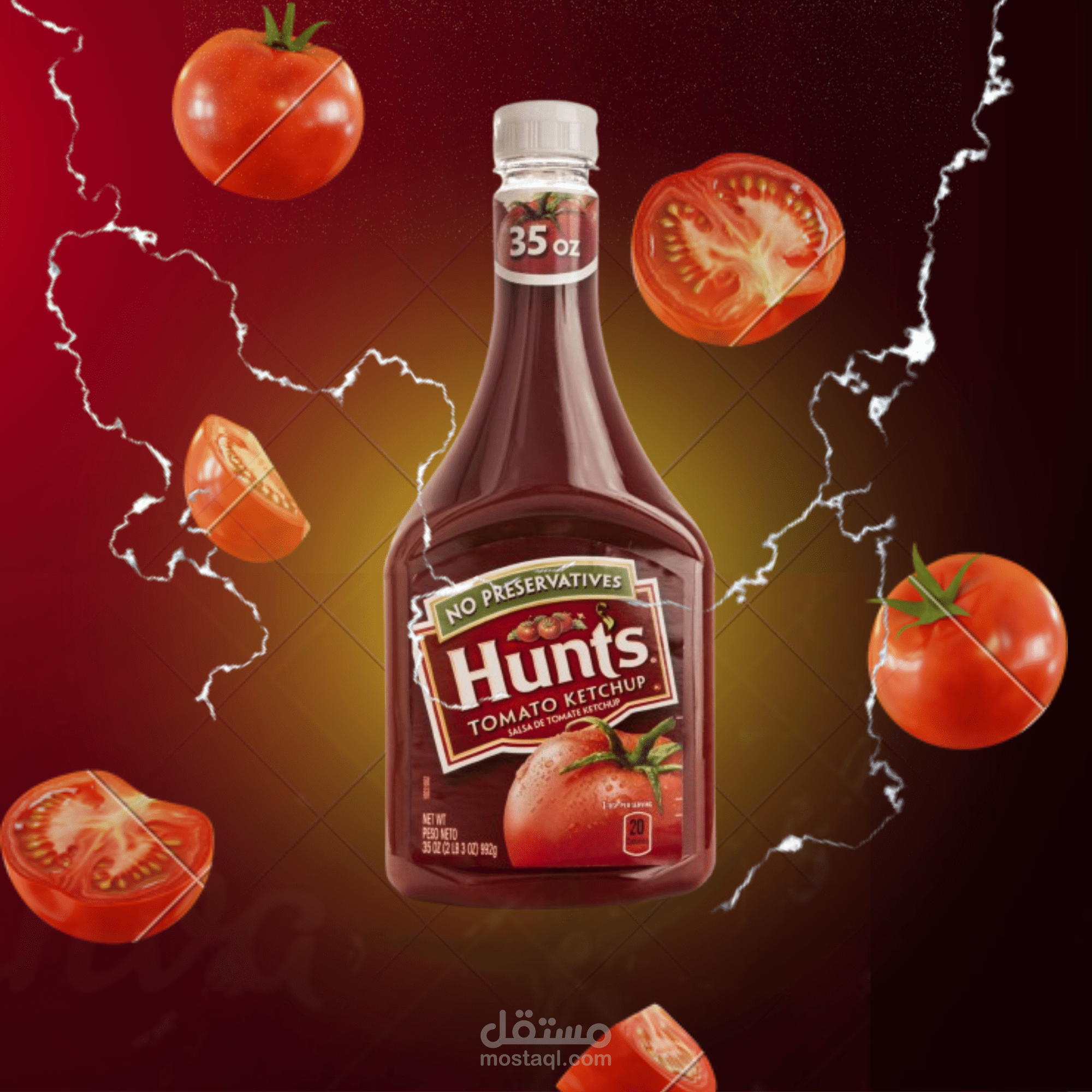 تصميم إعلان إبداعي لمنتج كاتشب "Hunt's"