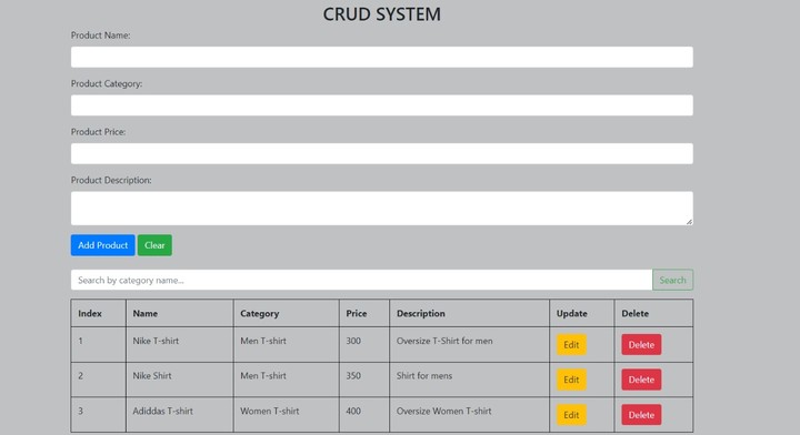 CRUD operations for E-Commerce System