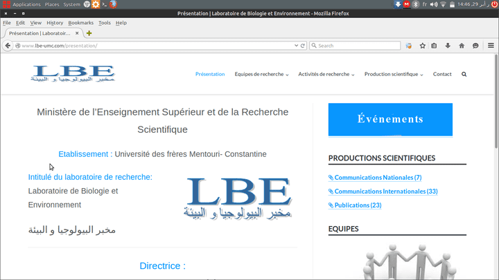  Laboratoire de Biologie et Environnement مخبر البيولوجيا و البيئة